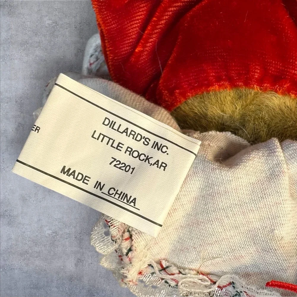 Vintage Dillards Plush‎ Teddy Bear Red Dress  Christmas Ornament